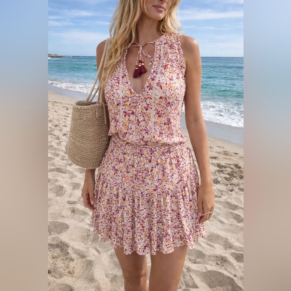 POUPETTE ST BARTH Women’s Clara V-neck Minidress In Purple Mini Jonquille NWT XS - Picture 1 of 4